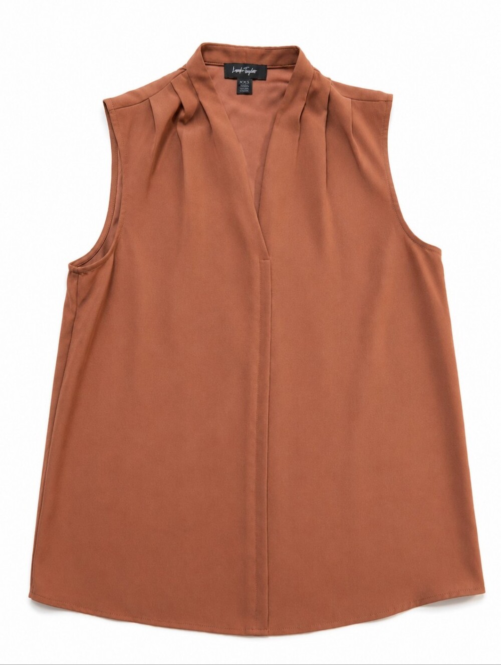 ​Lord & Taylor Sleeveless Rust Terracotta V-Neck Pleated Shell Blouse Top